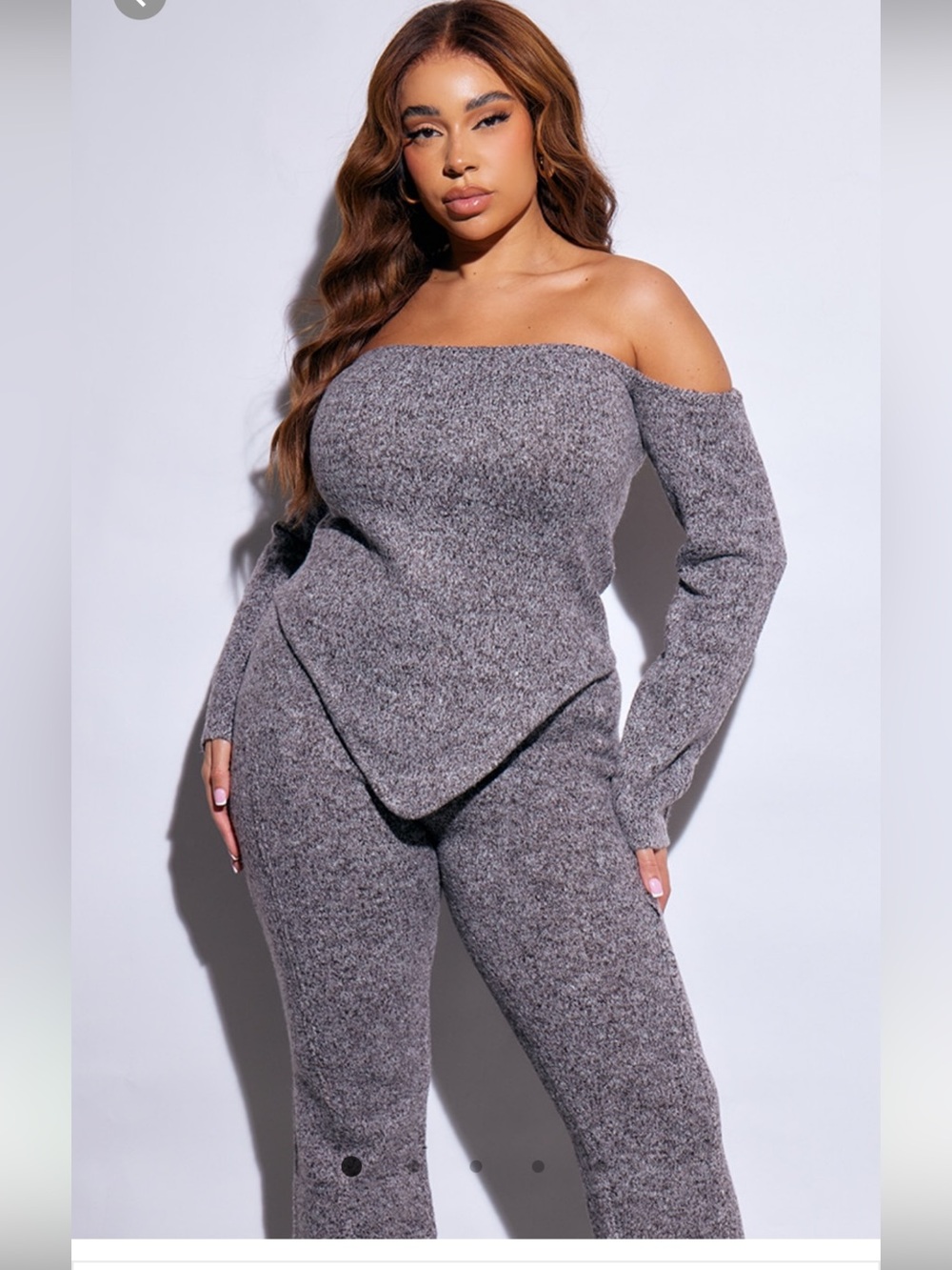 PrettyLittleThing Grey Off-Shoulder Knit Two Piece Set NWT XL 18/20